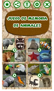 pantalla principal de la aplicación juego de memorioa de animales