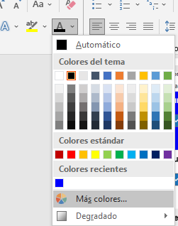 Captura de la paleta de colores de Word