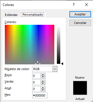 Captura de la paleta de colores avanzada de Word
