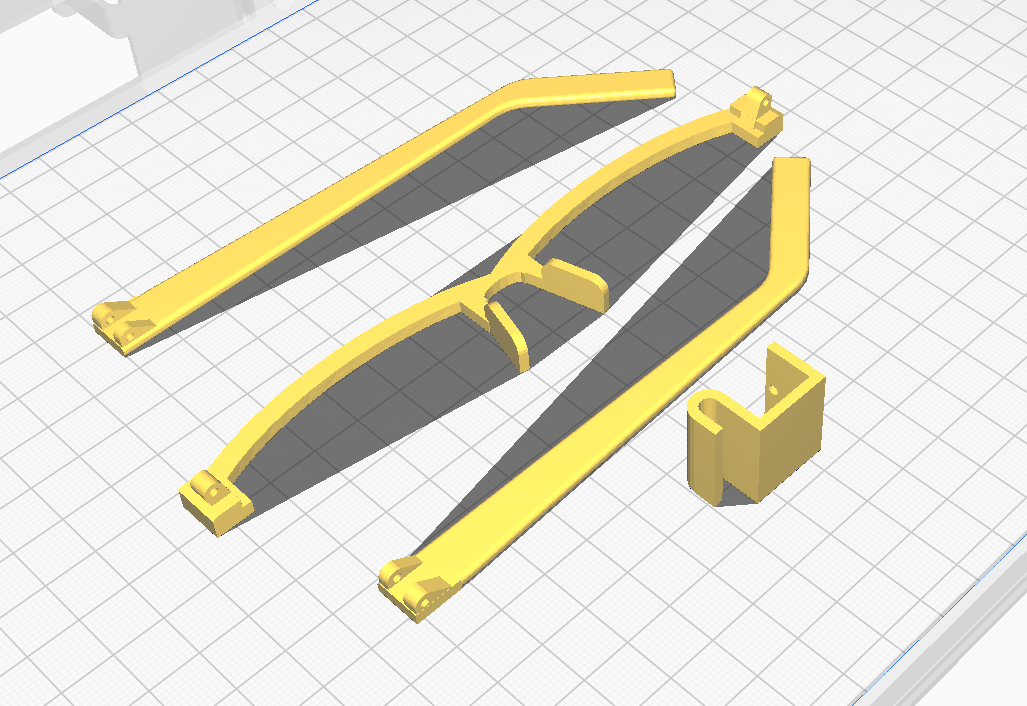 Previsualización de las piezas para imprimir en 3D de las gafas y el soporte para el puntero láser.
