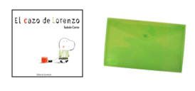 Libro plastificado El cazo de Lorenzo y sobre verde con 45 tarjeta.