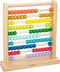 Ábaco con 10 filas las cuales poseen bolas de diferentes colores cada una.