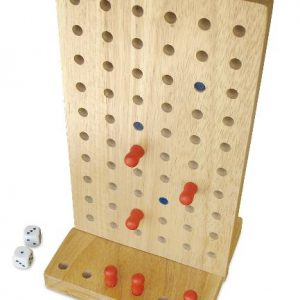 Tabla de madera en posición vertical con fichas rojas