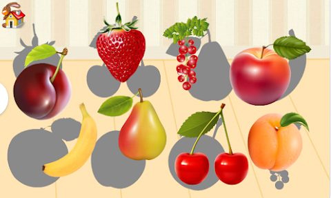 Pantalla de ejemplo de actividad de asociación frutas con siluetas.